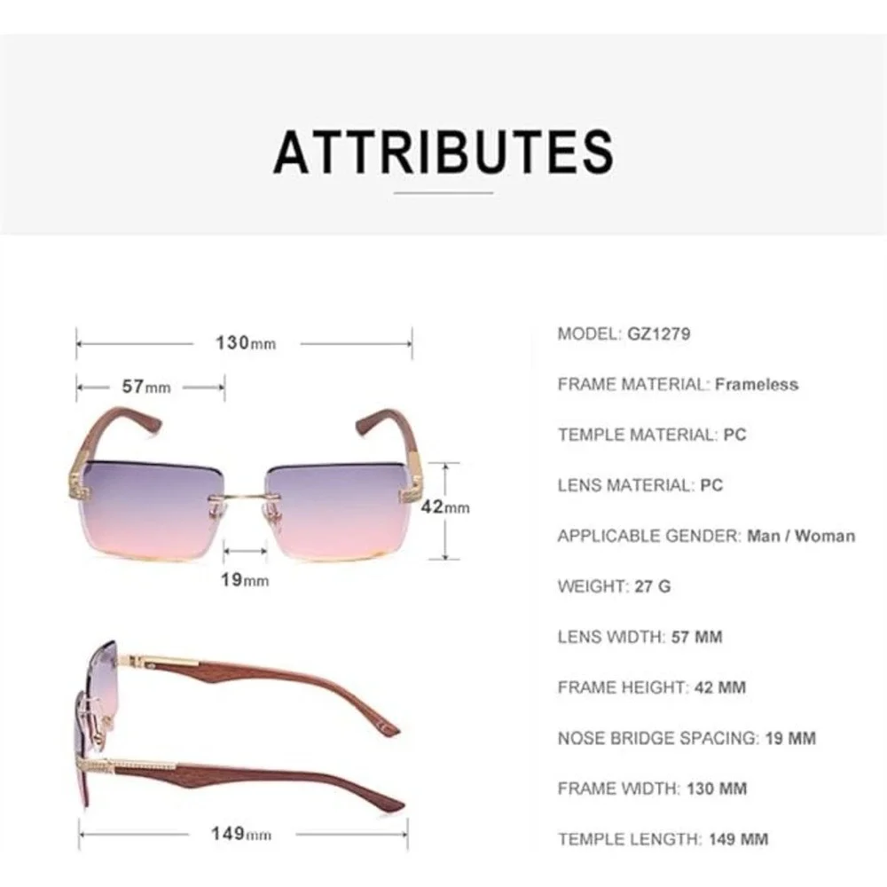 Luxury Rimless Square Sunglasses Men Women Gold‎ Frame Clear Lens Hip Hop Shades